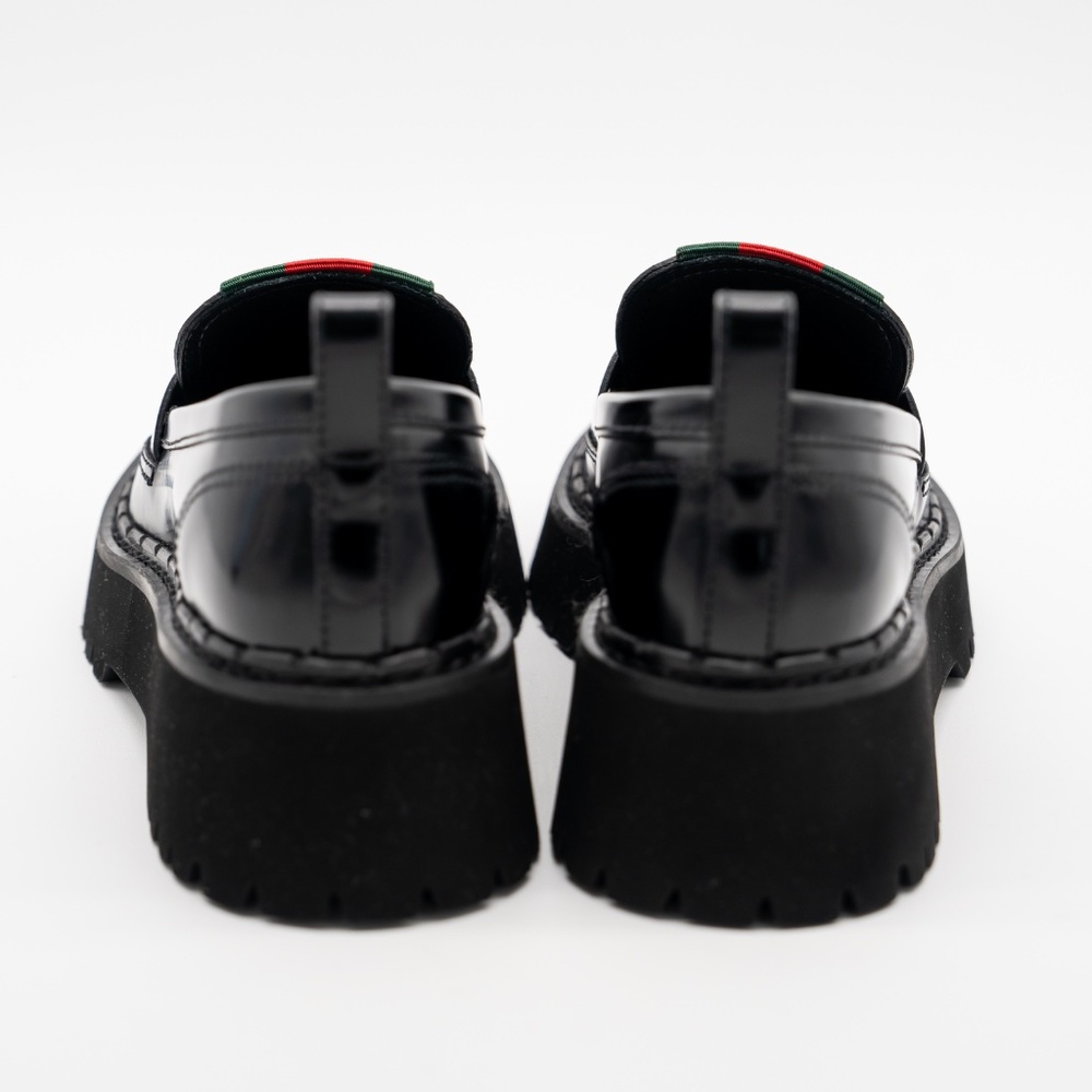 size 36G 6 US Gucci Lug Sole Penny Loafers Black Web Leather - Picture 5 of 12